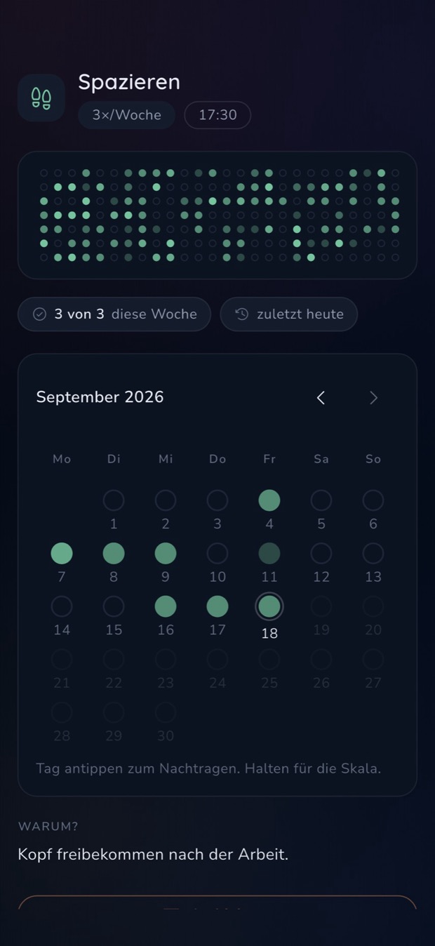 Monatskalender zum Nachtragen vergessener Tage
