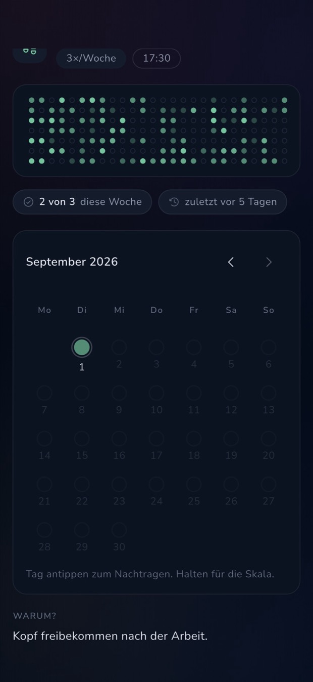 Monatskalender zum Nachtragen vergessener Tage