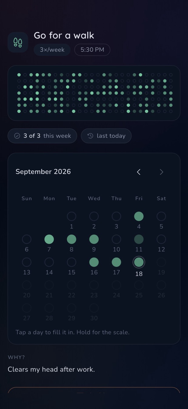 A month calendar for filling in forgotten days